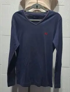 FRED PERRY ネイビー Vネック 長袖カットソー M