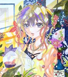 モ*）様 一点物 オリジナル 色紙 手描きイラスト アナログ 男の子 創作
