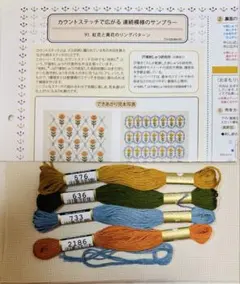 フェリシモ　カウントステッチ サンプラー　91.[紅花][黄花のリング]