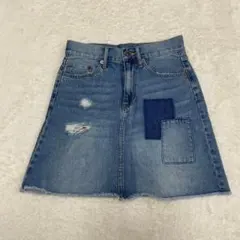 ブラウニースタンダード　デニム　ミニスカート　パッチワーク ダメージ加工 Mのサムネイル