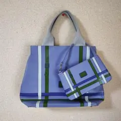 紫と緑のストライプ トートバッグ セット