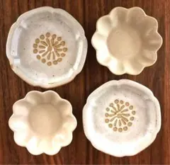 豆皿　セット　白花＆花マット