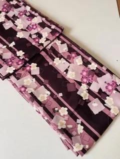 紫系花柄ストライプ浴衣