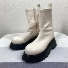 マウジー スクエアトゥ ブーツ M 23.5 24.0 白 アイボリー
