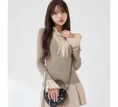 シャツドッキングプリーツミニワンピース