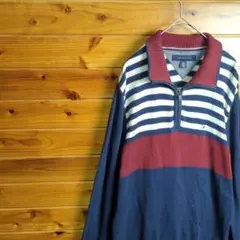 TOMMY HILFIGER　ニット　セーター　長袖　S　ボーダー　ハーフジップ
