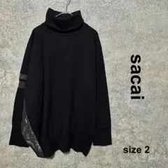 sacai サカイ ハイネックセーター サイドライン ベル袖 黒 サイズ3 Twisted Cable High Neck Pullover ツイストケーブルハイネックプル