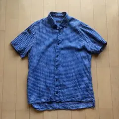 Z ZEGNA リネン100% 半袖シャツ M ブルー ギンガムチェックのサムネイル