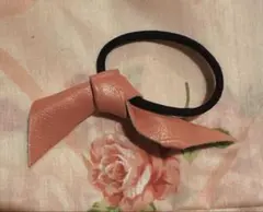 【本革】リボン ピンク ヘアゴム