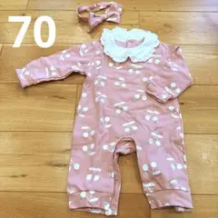 新品未使用＊ベビーロンパース＊女の子70 リボンヘアターバンセット