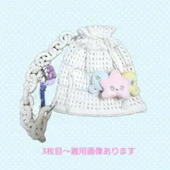 編み物 ナップサック【White×silver】