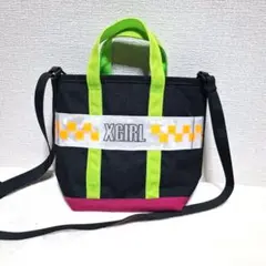 XGIRL チェック柄トートバッグ 中型 ブラック/グリーン/ピンク