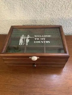 美品　木製2段式引き出し付きジュエリーBox ラシャ張り
