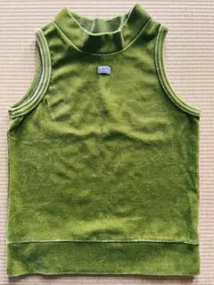 ハイネック ベスト 130 レトロ　古着　重ね着　ベロア　抹茶グリーン