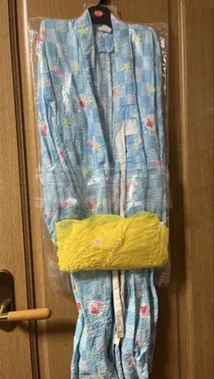 水色 花柄 浴衣 110cm 帯付き 子ども用