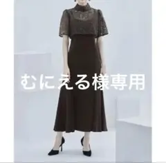 etoll. ブラウン レースショートスリーブ フレアドレス