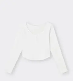 コットンブレンドリブクロップドヘンリーT