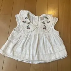 petit main いちご刺繍 フリル襟 トップス 80