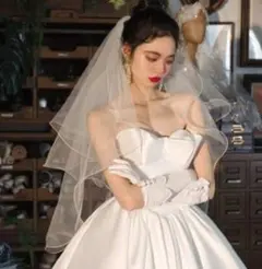 ショート丈シンプル結婚式白リボン付フリルウエディングベールコーム櫛付きホワイト◆