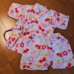 くろわっさんすべべ ベビー甚平 花柄 金魚プリント ピンク 90cm