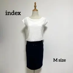 【美品】index フレンチスリーブワンピース【M】白×紺 ドッキングワンピース
