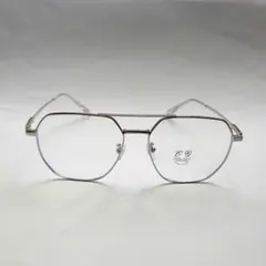 【新品未使用】ツーブリッジ　ダブルブリッジ　多角形メガネ　メタル　シルバー