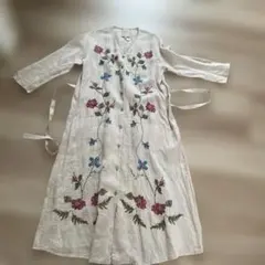 Sybilla 花柄刺繍 リネン混 ロングワンピース　M
