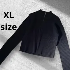 GUジーユー リブ編みブラックニット長袖 クロップド丈【XL】ハーフジップ