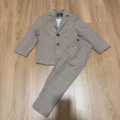 キッズ スーツ ベージュ チェック柄 スーツ 100 ブレザー フォーマル