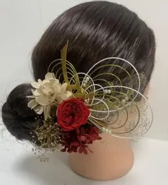 841.成人式　卒業式　水引髪飾り　プリザーブドフラワー