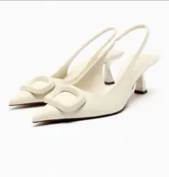 ZARA パンプス　ポインテッド　ストラップデコレーション　スリングバック　37