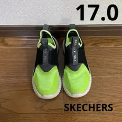 SKECHERS キッズスニーカー ネオングリーン×ブラック 靴 17.0