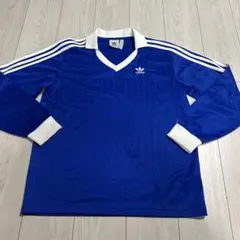 adidas 青 長袖 Vネック シャツ L