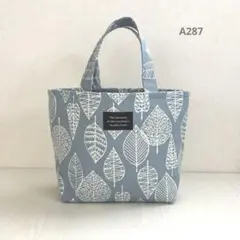 ハンドメイド＊ミニトート＊ブルー＊ホワイト＊リーフ柄