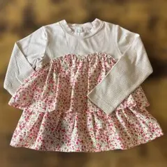 110サイズ フリル付き花柄長袖カットソー