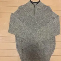 グレー ジップアップ ケーブルニットセーター