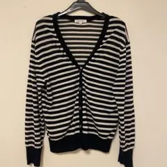 PLST ネイビーとホワイトストライプ カーディガン M 美品です。