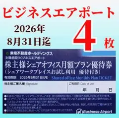 4枚　東急不動産ホールディングス シェアオフィス ビジネスエアポート優待券 d