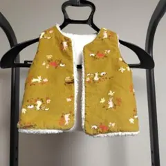 プチバトー ベスト 18m 81cm 動物柄 ベビーベスト マスタード色