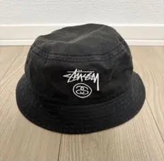 Stussy ステューシー バケットハット 黒 ロゴ刺繍 ストリート 古着 帽子