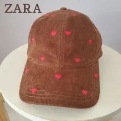 ZARA ハート刺繍入りコーデュロイキャップ 人気 帽子 おしゃれ ブラウン