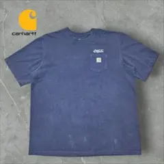 USA古着Carharttカーハート企業刺繍ロゴTシャツ胸ロゴ ネイビー 3XL