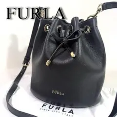 美品　フルラ ショルダーバッグ　黒 巾着型　レザー　保存袋 FURLA バッグ