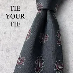 美品 TIE YOUR TIE ジャガード ペイズリー柄 小紋柄 ネクタイ 黒