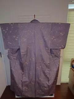 美品　しつけ付き　洗える着物　小紋　袷　扇柄　地模様