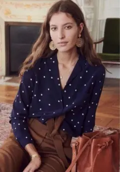 SEZANE セザンヌ　総レースブラウス　コットン　フリル　花柄　スタンドカラー SEZANE セザンヌ 総レースブラウス コットン フリル 花柄