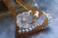 髪飾り 桜 かんざし バチ型 螺鈿 真珠母貝 パール W259291簪