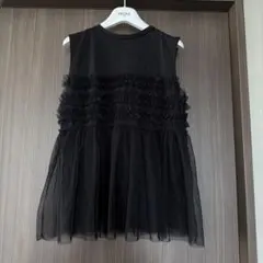 フリル付きシースルーノースリーブトップス