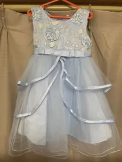 最終値下げ☆キッズドレス　水色　花刺繍　チュールドレス　110 発表会