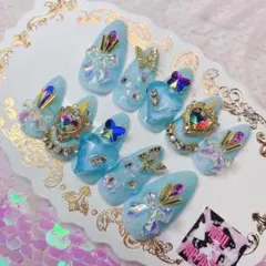 ￥1700＊ネイルチップ 付け爪＊推しネイル 水色 ブルー 韓国ワンホン ギャル